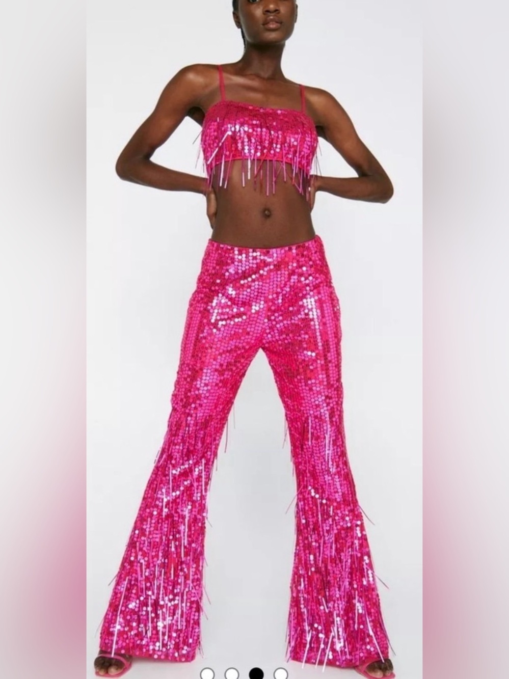 NEW SET Nasty Gal Gal Sequin Tassel Flare Pants & Crop Tank Size US 10 Pink NWT